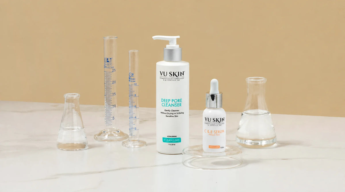 Vu Deep Pore Cleanser and C & E Serum with glassware - Vu Skin System