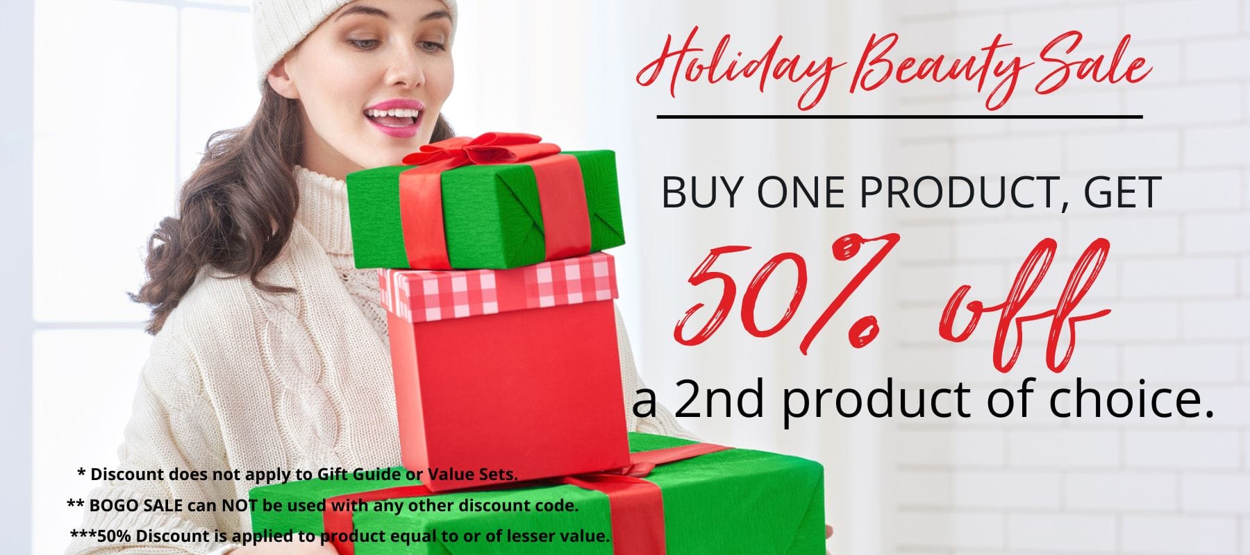 Holiday BOGO 50% Off Sale Desktop Banner - Vu Skin System